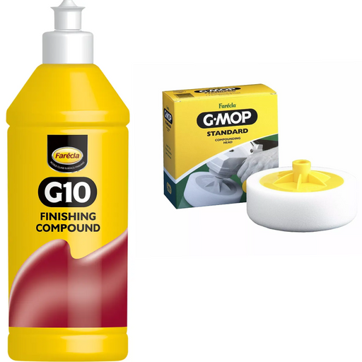 Farecla G10 Finishing Compound 500ml & G-Mop Head Thread 14mm White Compound Pad