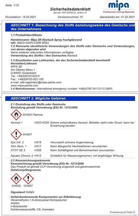 MIPA 2K CLEAR COAT SPRAY  Lacquer Car Paint Aerosol with HARDENER 400ml