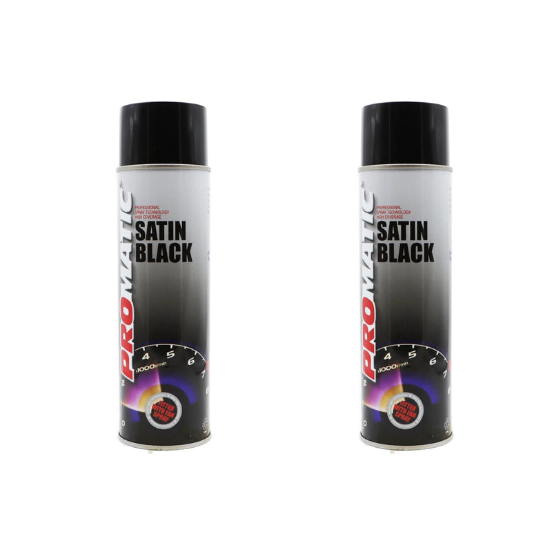 2 X Promatic Satin Black Spray Paint Professional Aerosol Trade Lacquer 500ml