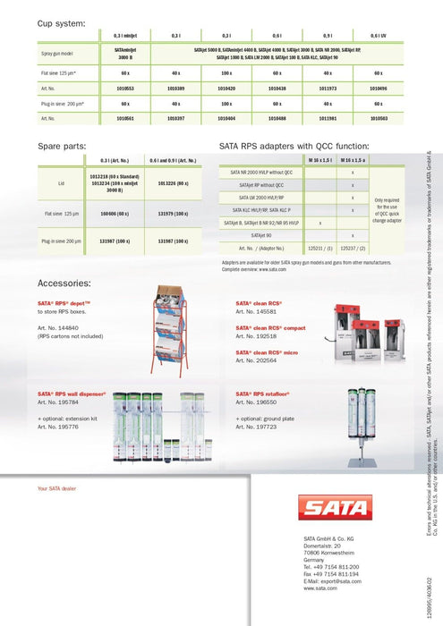 Sata Spray Gun RPS Cups 0.3 litre, 5 cups