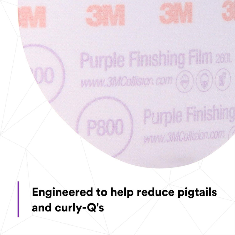 3M Hookit Purple Finishing Film Abrasive Disc 30670, 6 in, 800+ Grade, 50 Pack
