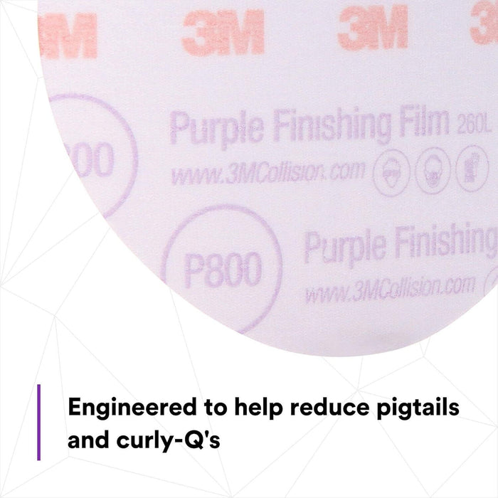 3M Hookit Purple Finishing Film Abrasive Disc 30670, 6 in, 800+ Grade, 50 Pack