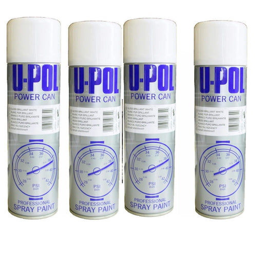 4 X U-POL Power Can Gloss White Topcoat Aerosol Spray Paint 500ml