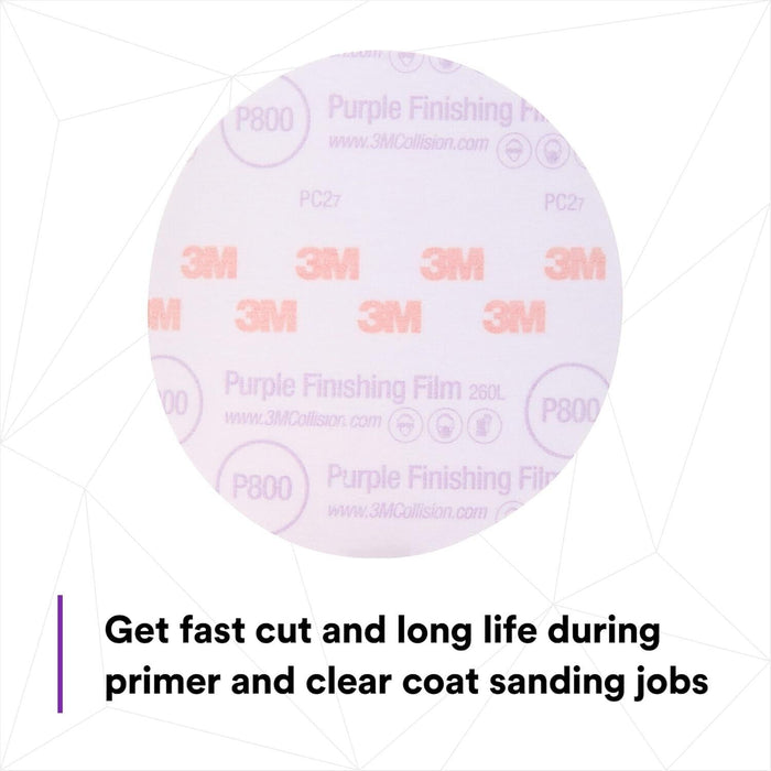 3M Hookit Purple Finishing Film Abrasive Disc 30670, 6 in, 800+ Grade, 50 Pack