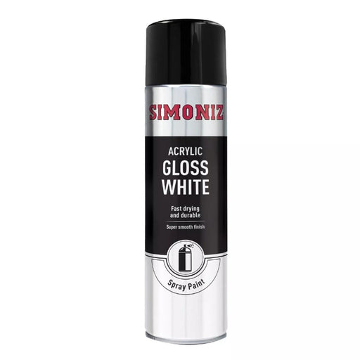 Simoniz Acrylic Gloss White Paint Aerosol Spray Fast Drying Smooth Finish 500mL
