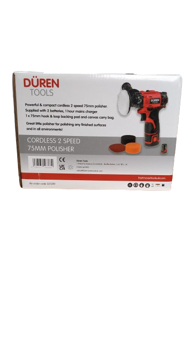 DUREN Cordless 2 SPEED 75mm Polisher for finishing surfaces with Batteries, Pads