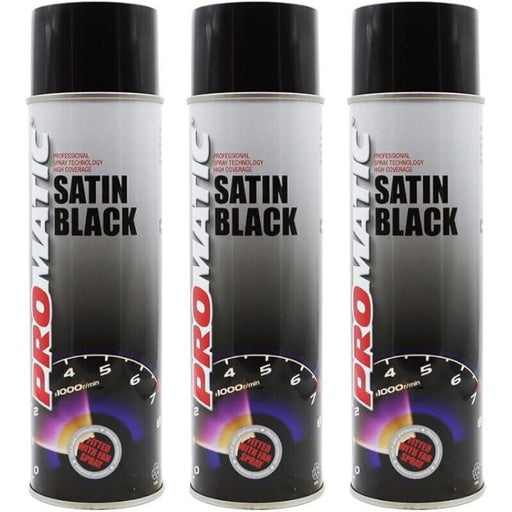 3 X Promatic Satin Black Spray Paint Professional Aerosol Trade Lacquer 500ml