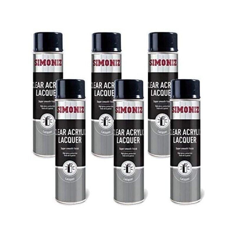 6 X SIMONIZ Spray Paint Aerosol 500ml Can Clear Lacquer