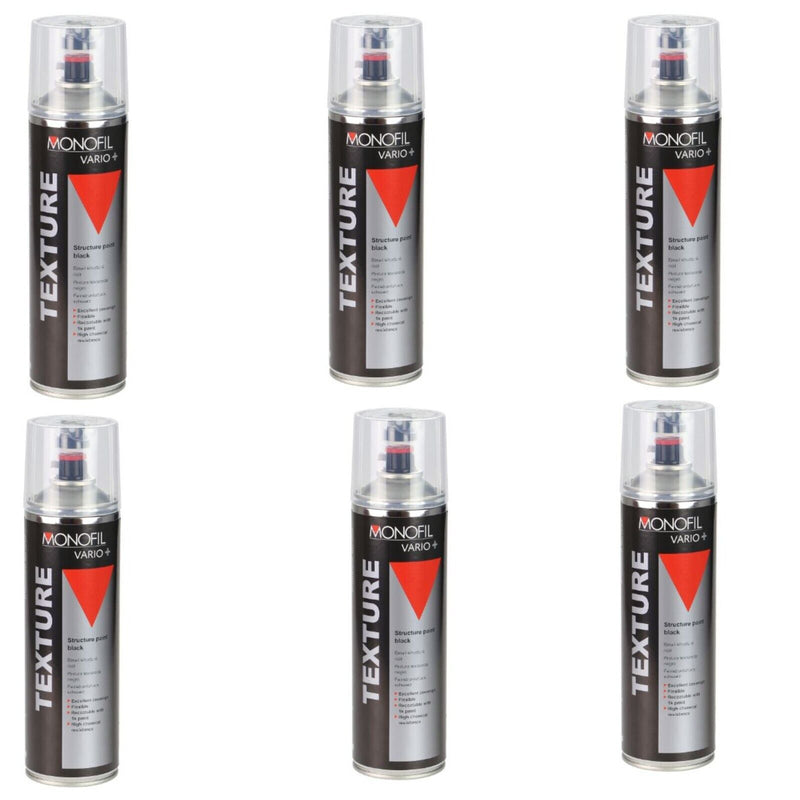 6 X MONOFIL VARIO+ TEXTURE  BLACK BUMPER PAINT Aerosol 500ml