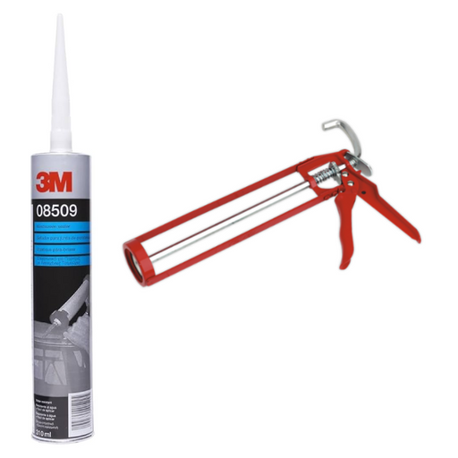 3M 8509 Windscreen Sealer, Black, 310 ml With Sealey AK39 Caulking Gun 330mm