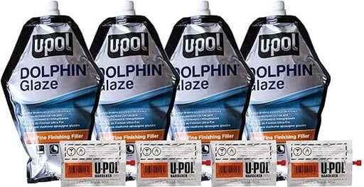 4 X U-POL Dolphin Glaze Putty UPOL 440ml with 4 BPO Hardener