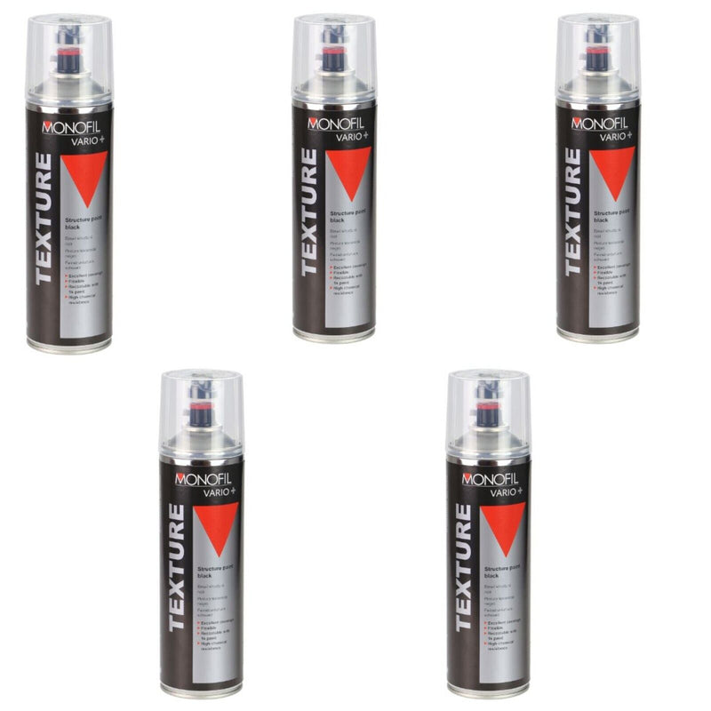 5 X MONOFIL VARIO+ TEXTURE  BLACK BUMPER PAINT Aerosol 500ml