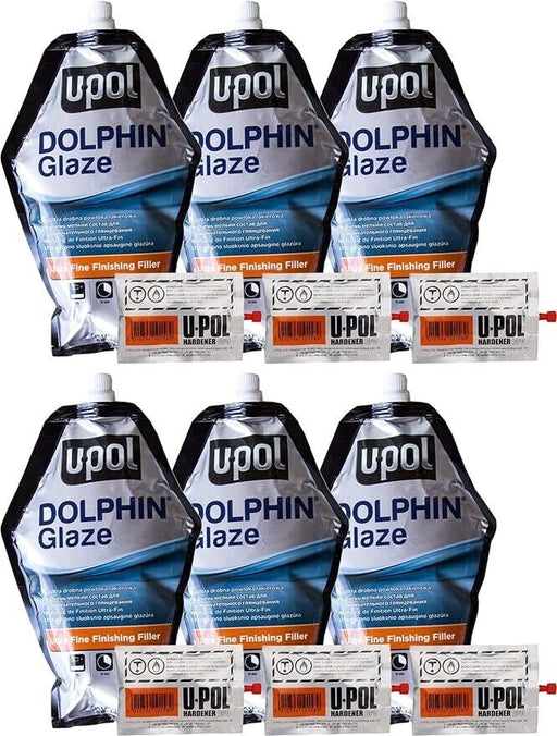 6 X U-pol Dolphin Glaze Fine Finishing Filler 440ml with 6X BPO Hardener