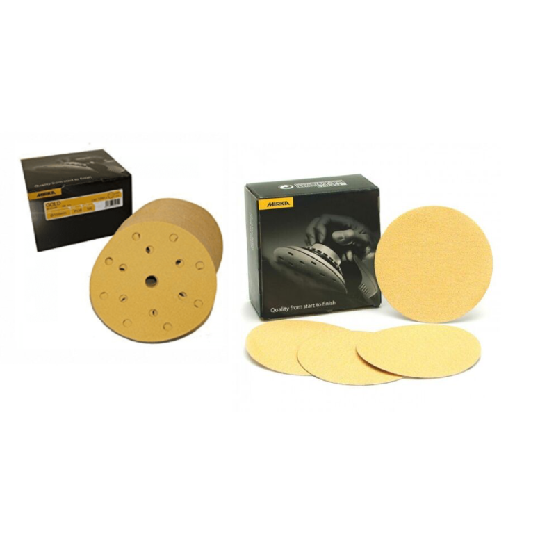 MIRKA GOLD GRIP 150mm 15-H (pk of 100) with 77mm (pk of 50) DA SANDING DISCS