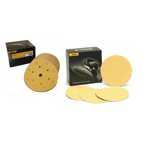 MIRKA GOLD GRIP 150mm 15-H (pk of 100) with 77mm (pk of 50) DA SANDING DISCS