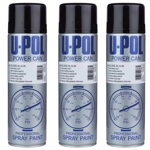 3 X UPOL Power Can Gloss Black Aerosol Topcoat Colour Fast Dry Spray Paint 500ml