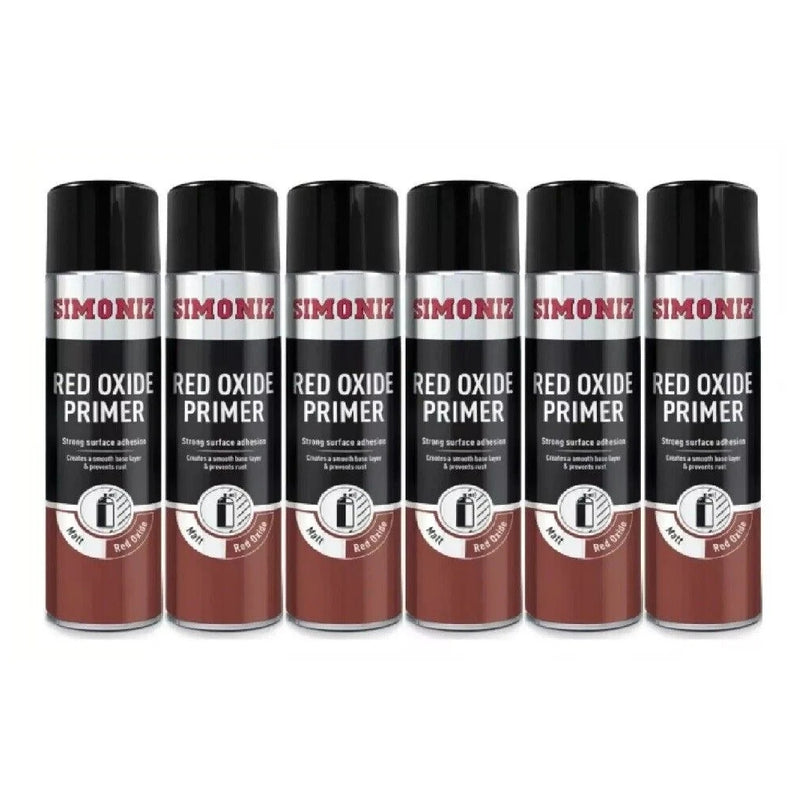 6 x Simoniz Red Oxide Primer Car Spray Paint Acrylic Aerosol Plastic Wood 500ml