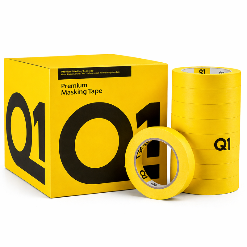 4X  BOXES- Q1 Premium Masking Tape 48mm x 50m - (20 Rolls Each / Total 80 Rolls)