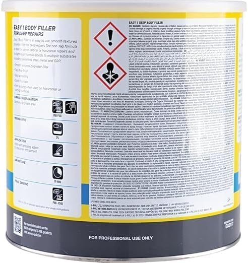 U-POL Easy 1 Lightweight Car Body Filler 3L – Deep Fill Polyester Filler with Hardener & Spreader