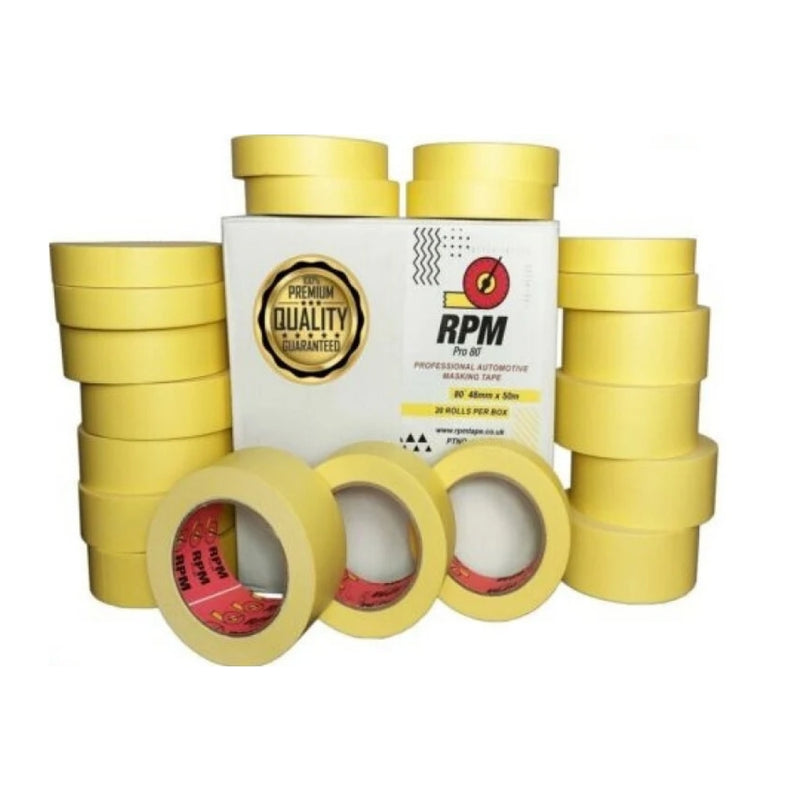 RPM premium automotive masking tape roll of 24,36,48mm x 50m boxes