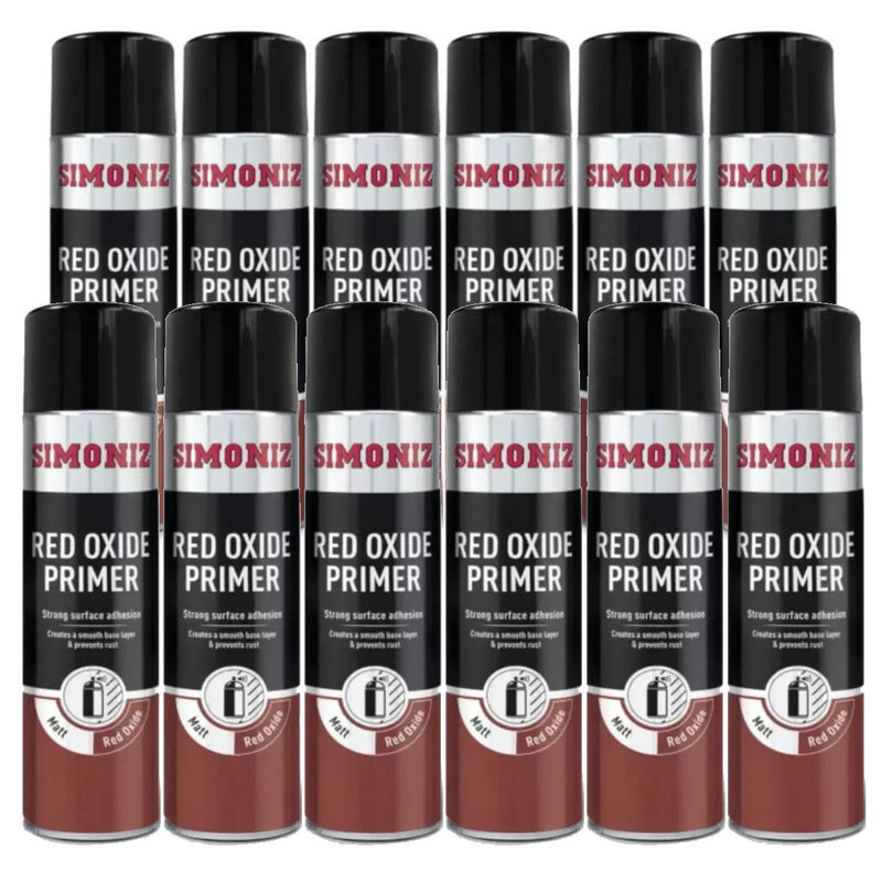 12 x Simoniz Red Oxide Primer Car Spray Paint 500ml