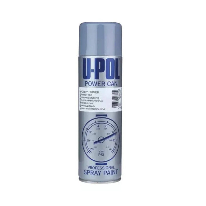 U-POL Power Can Grey Primer Aerosol Spray Paint 500ml – High Build, Fast Drying Automotive Car Body Repair Primer