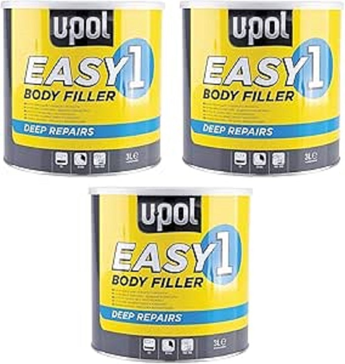 U-POL Easy 1 Lightweight Car Body Filler 3L – Deep Fill Polyester Filler with Hardener & Spreader