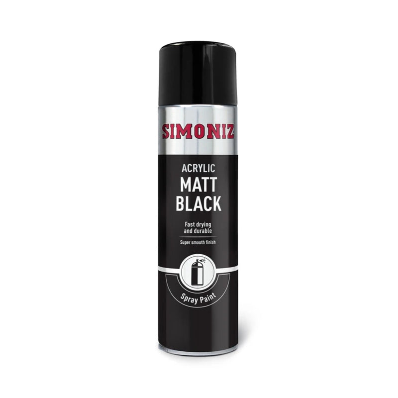 Simoniz Acrylic Matt Black Spray Paint Aerosol 500ml fast drying, Smooth Finish