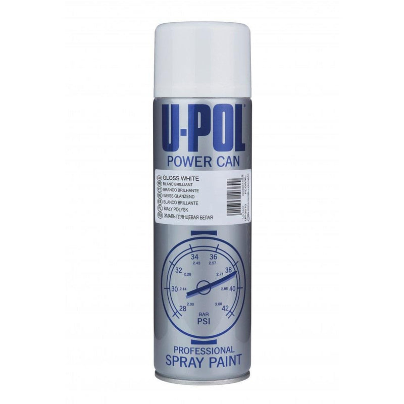 U-POL Power Can Gloss White Aerosol Spray Paint 500ml | Fast Drying Automotive Topcoat Car Paint Finish